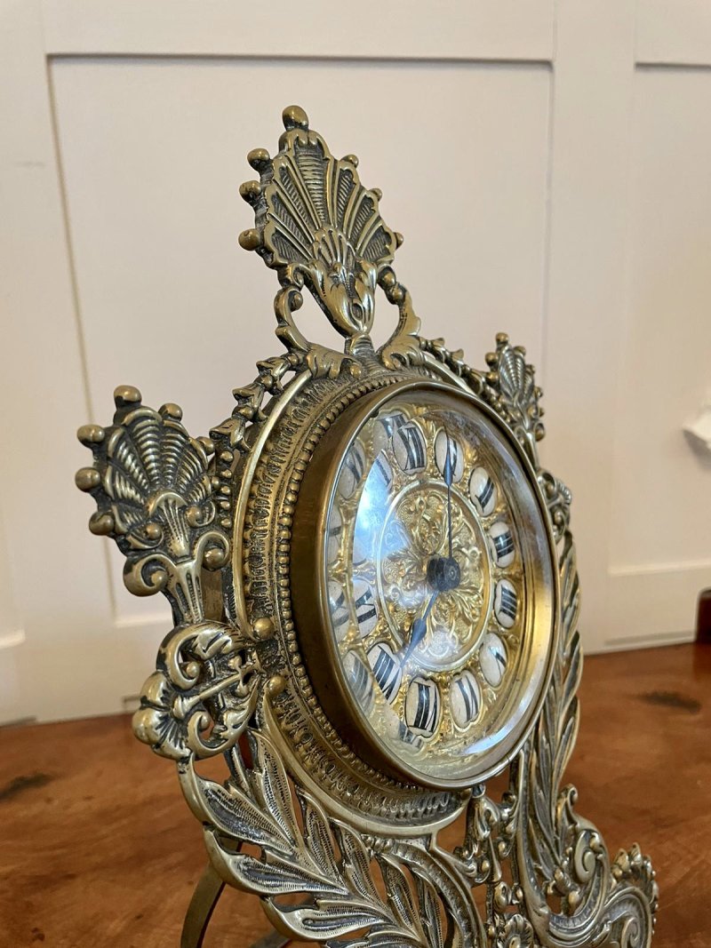Antique Victorian Ornate Brass Desk Clock - Image 2